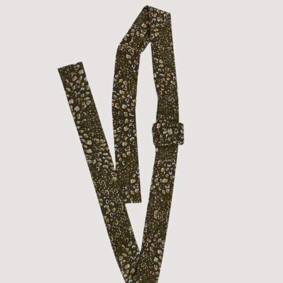 Renata Gasparian Wellesley Belted CC-Collar Dress — Green Multi Print, Size M - Picture 4 of 7